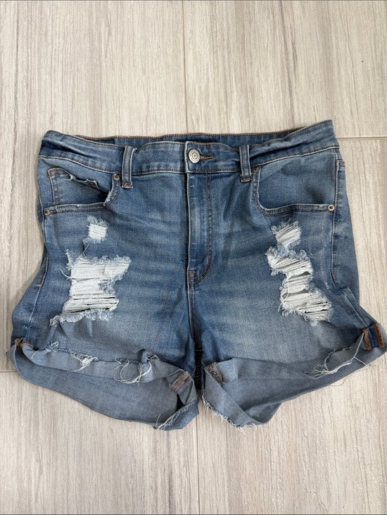 Aeropostale Pants - Aeropostale High-Rise Midi Distressed Denim Women’s long Shorts - Blue 14